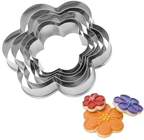 5Pcs Flower Cookie Cutters, Stainless Steel Pastry Cutters for Baking, Multi-Size Biscuit Cutter for Cake Fondant Chocolate Christmas Birthday Decorations