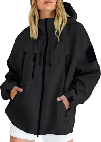 Générique Veste Imperméable Femme, Coupe Vent à Capuche avec Poches Pratiques Multifonctions, Veste Outdoor Résistante aux Intempéries pour Randonnée, Camping et activités Extérieures Toute L’année