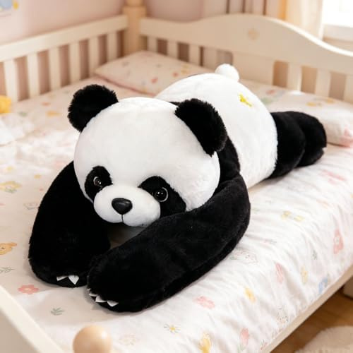 AQCQDQ Schwarz-Weiß Panda Plüschtier,60cm Flauschiges Panda Kuscheltier als Schlafseitenkissen, süßer Pandabär Stofftier für Kinder und Erwachsene, als Geschenk und Sofakissen (60 cm)