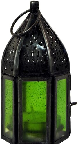 GURU SHOP Orientalische Metall/Glas Laterne in Marrokanischem Design, Windlicht Klein, Grün