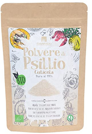 Erbavoglio Polvere di Cuticola (Buccia) di Psillio Bio - Pura al 99%, 200 gr - per il Regolare Funzionamento dell’Intestino