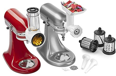 KitchenAid KSMGSSA - Juego de accesorios para rebanadora/trituradora + trituradora/mezcladora de salchichas, plástico, color blanco