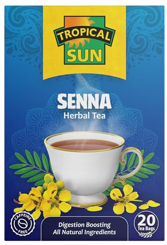 Tropical Sun Senna Tea Bags 20 Count, Caffeine Free Herbal Tea Made from 100% Senna Leaves, Natural Herbal Infusion Tea Bags for Daily Brewing at Home or Office (Pack Of 6)