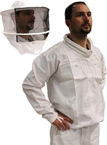 Förster-Fellnest Qualitäts Imkerjacke mit Reißverschluss und Wulstkragen im Set mit passendem, runden Imkerschleier, Imkerhut, mit weitem Schleier. Größen 128 bis 4XL