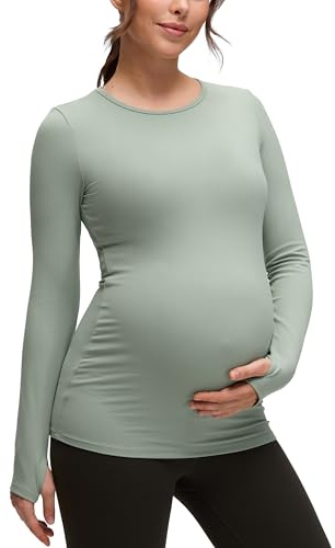 CRZ YOGA Donna Butterluxe Manica Lunga maternità Top Camicie Basic da Gravidanza Corte delle Palme Verdi 44