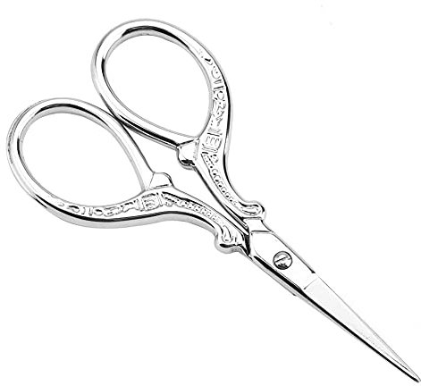 Tyenaza Schere Silber Vintage, Embroidery Scissors, Deko Schere, Nähschere Scharfe Spitze Edelstahl Vintage Europäische DIY Werkzeuge Schneiderschere für Stoffstickerei Handarbeiten(Silber)