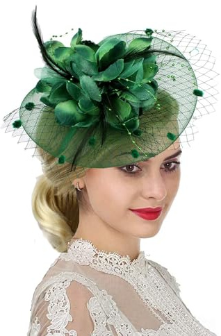Women Fascinator Veil Hat Flower Feather Mesh Net Bridal Dot Veil Headpiece with Hair Clip and Headband Ladies Wedding Party Costume Headwear Fancy Dress Hair Accessories for Cocktail Party Ascot Race