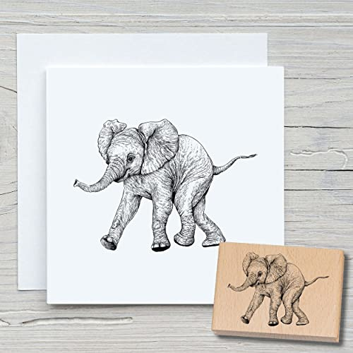 NEWSTAMPS Stempel Elefantenbaby Motivstempel groß aus Holz & Gummi zum Karten basteln, Holzstempel, Tiere, Tierstempel, Scrapbook, Textilstempel, Deko, Kinder