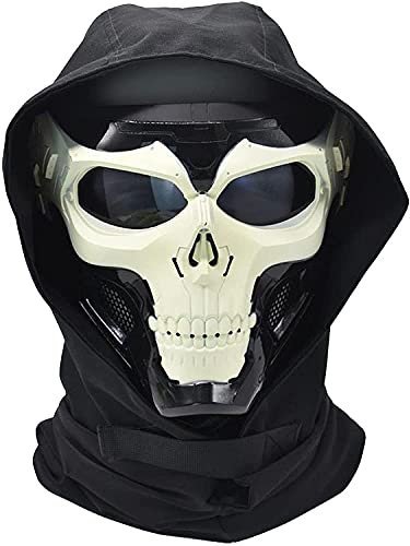 Taktische Airsoft Totenkopf Vollmaske Stretch Stoff Maske Kapuze Kopfschmuck, Dual-Mode-Tragedesign, Verstellbarer Schultergurt