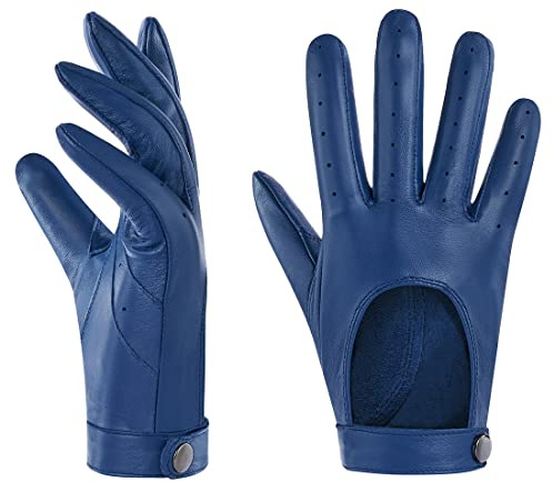 Harssidanzar Damen Leder Handschuhe,Touchscreen ungefüttert dünne Lederhandschuhe aus Schaffell KL021EU,Blau, Größe XL