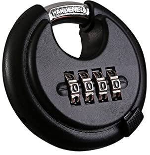 Cadenas d'extérieur – Cadenas à disque robuste à 4 chiffres avec anse renforcée, cadenas combo pour portail, unité de rangement, clôture, 1 pièce, noir