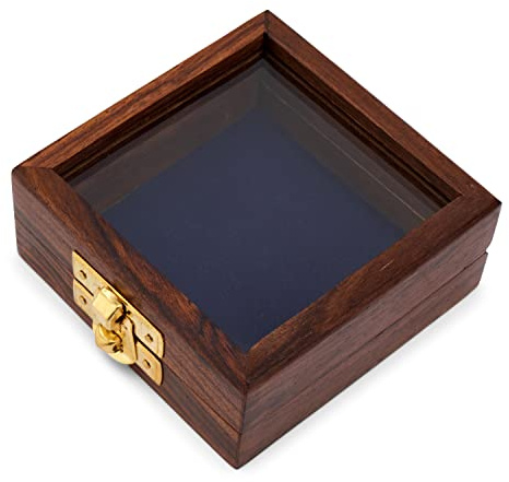 NKlaus Holzbox mit Glasdeckel und Messingverschluss, maritim, 1 Stück | Aufbewahrungsbox für kleine Gegenstände; 8,5 x 8,5 x 3,5 cm, ca. 100 g