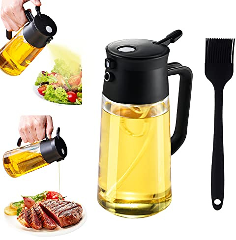 TINMIX Ölsprühflasche 500 ml 2-in-1 Olivenölspender und Ölsprühflasche für Kochen, Luftfritteuse, BBQ, Backen, Grillen, Salat, Schwarz