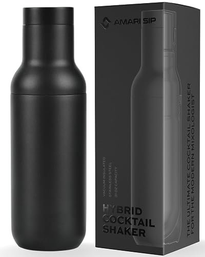AMARI SIP | Hybrid Cocktail Shaker | Large 31oz | Vacuum Insulated Stainless Steel | No Leak | Built-in Measurement System, Strainer and Jigger Lid | Martini Shaker