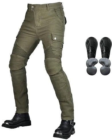 HOMDECR Herren Motorradhose,Motorradjeans Motorrad Hose Mit 2 Paar Protektoren An Hüfte Und KnieAbnehmbare Schutzhose, Atmungsaktivem, Verschleißfestem (Grün,XXS)