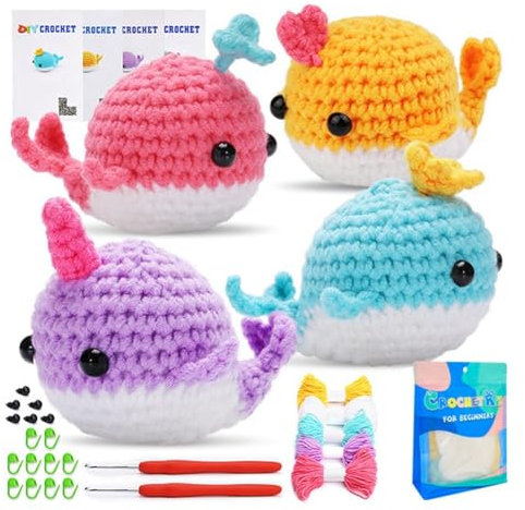 Surakey Komplett Häkelset für Anfänger Tiere, Tier Wal Häkelpaket,Häckeln Stricken Set mit Häkelnadeln Garn, Anfänger-Häkel-Starter-Kit, Kreativ Strickset Bastelset für Erwachsene Kinder Geschenk