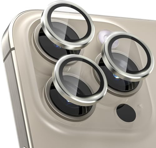 CloudValley [3 Pièces Protection Objectif Caméra Arrière pour iPhone 15 Pro 6,1'' & iPhone 15 Pro Max 6,7'', Accessoire Verre Trempé Anti-rayures Ultra Résistant Individuel Film, Titane naturel