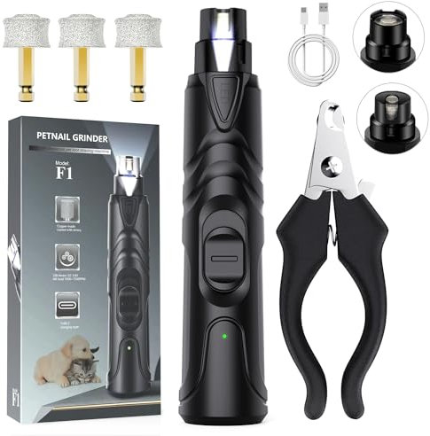 ETENTOUS Pet Dog Nail Grinder, Professional Pet Nail Grinder Low Noise, 2-Speed Mode Dog Claw Grinder Pet Nail Trimmer with LED Light, for Small Medium Large Breed Dog and Cat (Black)