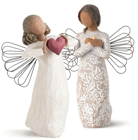 Willow Tree with Love Angel Figure Plus Remembrance (Darker Skin) Angel Figure, Sculpted Hand-Painted 2 Piece Set