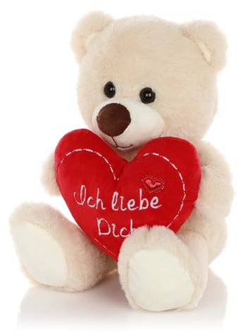 CEJAMA Teddybär Plüschbär mit Herz - Liebevolles Kuscheltier mit Liebes Botschaft Geburtstag, Valentinstag, Muttertag oder Jahrestag - 25 cm