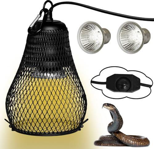 TSGYRT Reptile Heat Lamp,UVA UVB Reptile Light Anti-Scald Heater Guard Turtle Basking Heater Lamp with Guard for Lizard,Snake, Parakeets Parrots Chameleon, Amphibian Bird Supplies(2 Bulbs 25W+50W)