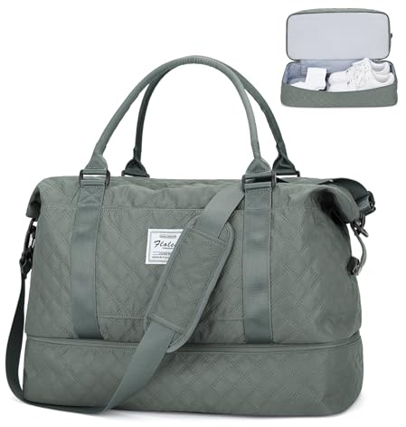 Sporttasche Reisetasche Damen,Weekender Overnight Bag Travel Duffle Bag Trainingstasche Frauen Schwimmtasche mit Schuhfach & Nassfach,Handgepäck Tasche für Flugzeug Krankenhaustasche,Armeegrün