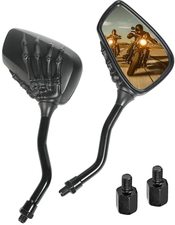 Bylikeho Pairs of Motorcycle Mirrors, Universal 8mm 10mm Rear View Mirrors, Car Accessories Skull Skeleton Hand Bike Mirror, Rearview Side Mirror for Motorcycle Bike (Black)