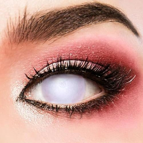 Farbige Kontaktlinsen Jahreslinsen Vampir 1 Paar weiße Crazy Fun White Out Perfekt zu Karneval, Fasching oder Fasnacht mit Kontaktlinsenbehälter (Weiß Star Blind, 14.5mm, 0, Dioptrien)