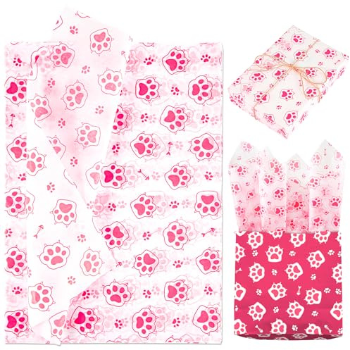 30st Silkespapper med Katttasstryck, 35x50cm Sött Omslagspapper Presentpapper Silkespappersark för Presentförpackningar Tillbehör för Bröllopsfödelsedagsfest Gör det Själv Hantverk (Rosa)