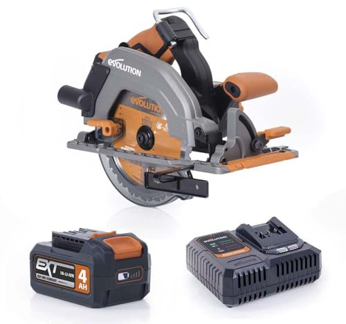 Evolution Power Tools R185CCS-Li Sega circolare a batteria senza spazzole 18v Li-Ion Lama multimateriale TCT, taglia legno, metallo, plastica, guida inclusa, batteria e caricabatterie inclusi, 185mm