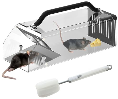 NZZVNZ Upgrade Lebend Mausefalle, 30cm XXL Groß Tierfreundliche Mäusefalle mit Bürste Lebendfalle Maus mit Tragegriff Lebendfalle Ratten Wiederverwendbar Mausefallen für Küche Garten Haus