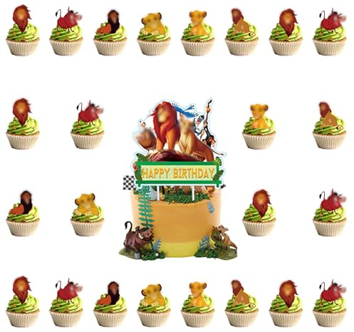 Tortendeko Löwen, 25 Stück Lion Kuchen Deko, Löwen Cake Topper, Lion Cupcake Toppers, Löwen Themed Kuchendeckel, Lion tortendeko Geburtstag, Happy Birthday Tortendeko