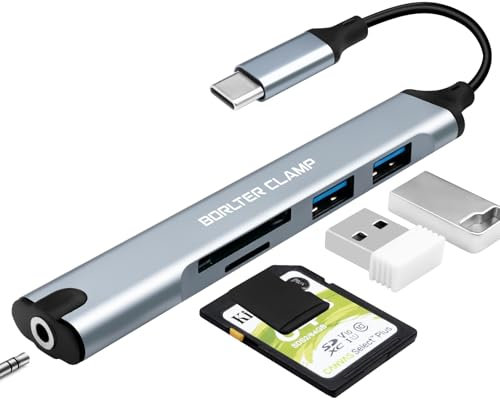 Hub USB C, adattatore USB C 5-in-1 con 2 porte USB e lettore di schede, adattatore per jack per cuffie da 3,5 mm, compatibile con MacBook, computer portatili, telefoni cellulari e tablet