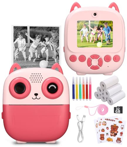 Sofortbildkamera Kinder Kamera,Kinderkamera,Kamera Kinder Sofortdruck,Kinder Kamera,2.4 Zoll Bildschirm Kinderkamera,32GB Karte,6*Druckpapier,Geschenke für Jungen und Mädchen 3-12 Jahre