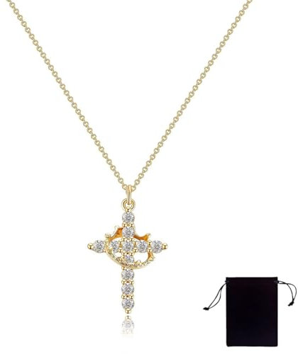 Collier en or avec pendentif en forme de croix pour femme, hypoallergénique, plaqué or 18 carats, bijou fantaisie pour femmes et filles, cadeau