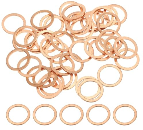 PATIKIL 50pcs Arandela de Cobre M14, Anillo de Sellado, 18x14x1mm(OD*ID*Grosor) Junta Plana Métrica Crush Accesorios Hidráulicos para Tornillos Perno Tapones de Cárter Drenaje de Aceite
