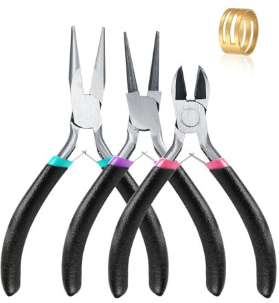 3 PiezasAlicates Joyeria, Juego de Alicates para Hacer Joyas, Herramientas Joyeria, Alicates de Corte para Joyería/Punta de Aguja/Cadena de Alambre Fabricación de Artesanía
