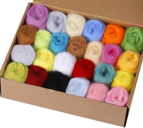 Bangbobi Juego de Fieltro 25 Colores de 10 g de Lana de Fieltro para Tejer, fieltrar en húmedo, fieltrar en seco: Lana de Cuento de Hadas para fieltrar y decoración navideña DIY