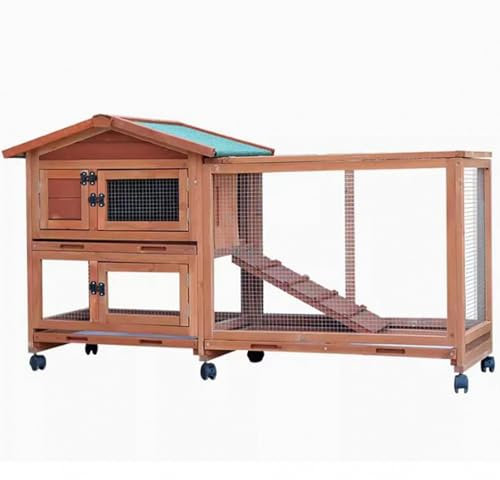 HPTHLY 2-Stöckiger Hühnerstall, Meerschweinchenkäfig Aus Holz Mit Ausziehbarer Ablage Und Asphaltdach, Großer Haustierstall Für Den Außenbereich Für Kaninchen Und Igel,