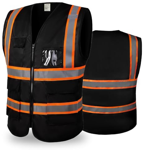Hi-Vis-Westen für Damen und Herren, hochsichtbare reflektierende Sicherheitswesten, atmungsaktiv mit Reißverschlusstaschen für Outdoor-Arbeit, entsprechen ANSI/ISEA-Standard, L
