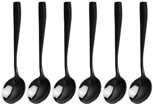 Uumitty Lot de 12 cuillères à soupe rondes en acier inoxydable noir pour cuisine, maison, restaurant
