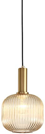BLOOHK Lámpara Colgante Moderna de Vidrio Acanalado, lámpara Colgante de Isla de Cocina de Vidrio Acanalado Verde, lámpara de Techo contemporánea de latón para Dormitorio, Barra de Bar, Casquillo E26