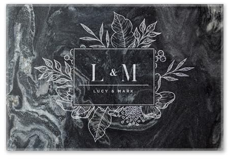 Personalised Solid Black Marble Chopping Board Custom Printed Cheese Board Botanical Serving Board