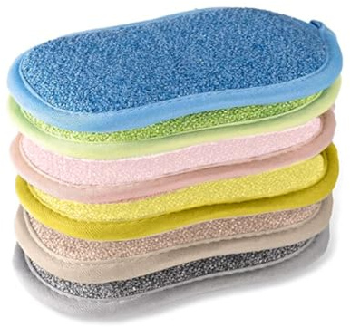KEQAR 6 PCS Spugne Cucina Lavabili, Grandi Spugnette Piatti in Microfibra Sostenibile, Spugne Doppie per Pulizia, Scrostanti per Stoviglie (15 x 9 x 2 cm)