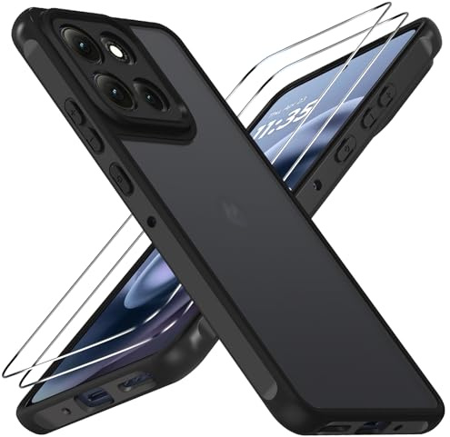 ivoler Funda Mate Negro para Motorola Moto G86 5G / G86 Power 5G con 2 Piezas Cristal Templado, [Protección Militar] Carcasa Protectora Antigolpes Trasera Translúcida Antiarañazos Duro PC Bumper Case