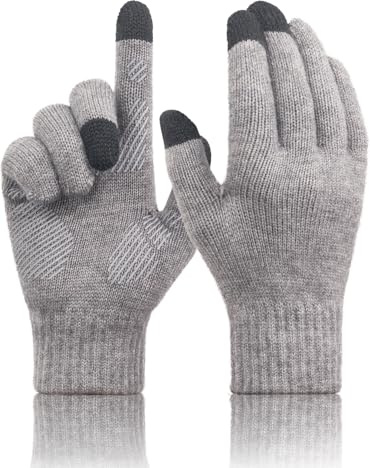 TRENDOUX Guanti Touch Screen Invernali Caldo, Guanti in Lana Merino Lavorato a Maglia Uomo Termici Morbidi Flessibili, Ideale per Running Trekking Arrampicata Smartphone Bici Ciclismo - Grigio XL