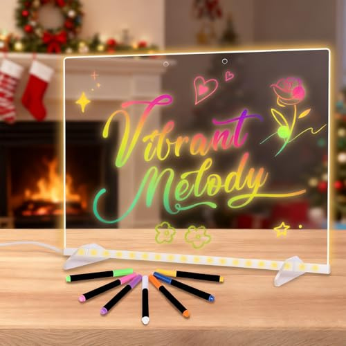 LUPATDY LED Notiztafel mit Farben, Leuchtendes LED Zeichenbrett für Kinder 35x25cm, Acryl Zeichenbrett mit 7 Neon-Stiften, Transparente Leuchtende Maltafel, Schreibtafel, Notizblock, Memo