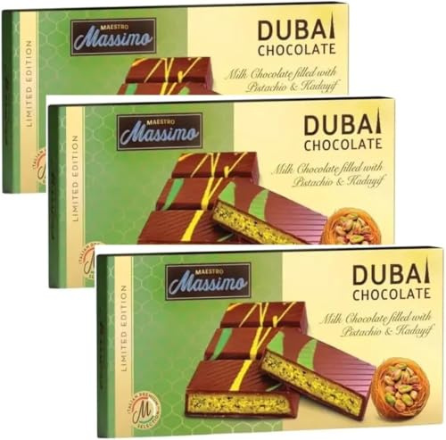 Cioccolato al Latte Ripieno con Pistacchio e Pasta Kadaifi – Confezione da 3 Tavolette da 200g – Specialità Gourmet Edizione Limitata – Gusto Intenso, Croccante e Cremoso, Ideale come Dolce o Regalo