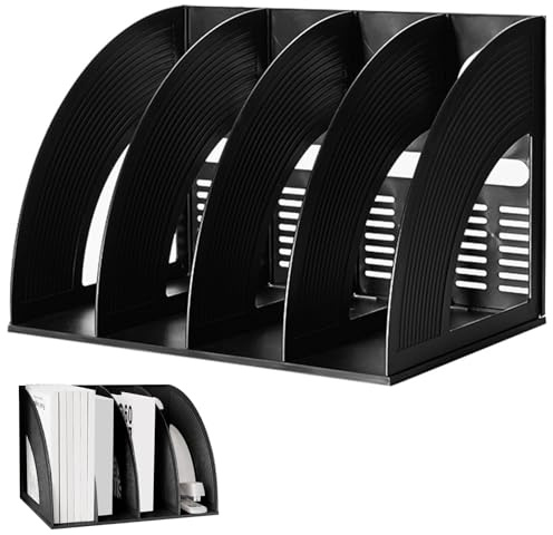 Porte Revues en Plastique, Collecteur vertical A4 Pliable, Porte Revues de Documents avec 4 Compartiments, Trieur de Collecteur Vertical, Organisateur de Dossiers, pour Maison, l'école, Bureau(Noir)