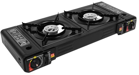 Réchaud à gaz portable à 2 flammes - Puissance de 2500 W - Avec plaque de cuisson - Pour l'extérieur